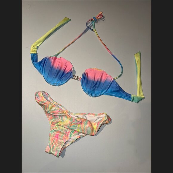 WILDFOX Mermaid Pastel Rainbow Tie-Dye Shell Bikini Underwire Top S (+bonus) - Picture 6 of 8